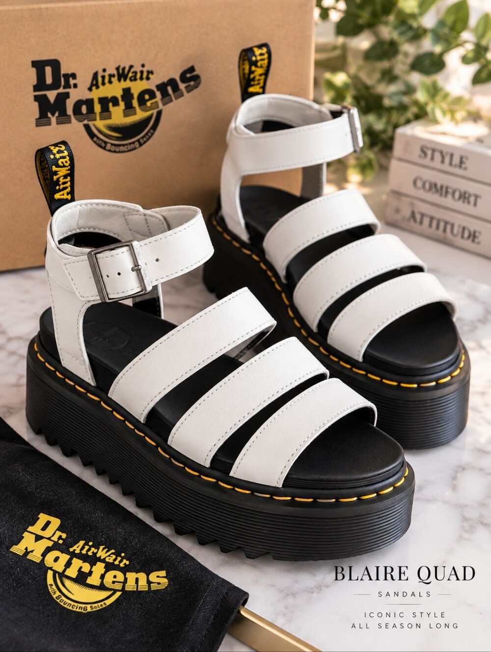 Dr. Martens Blaire Quad White Platform Sandals Size 6 New